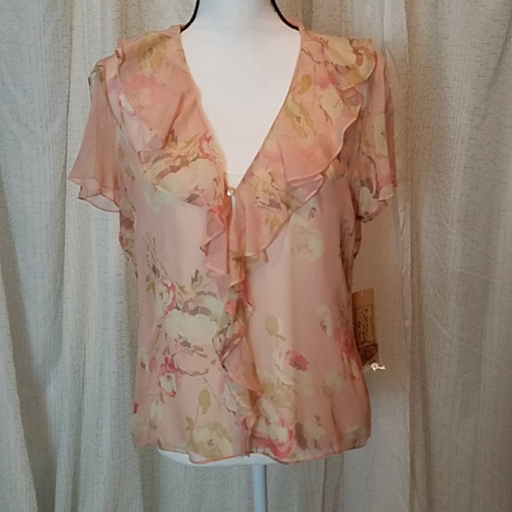 Lauren jeans company blouse,  size l, blush print